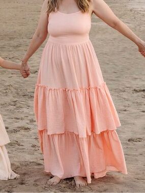 Women's Peach Tiered Maxi Dress - Photoshoot Dress
